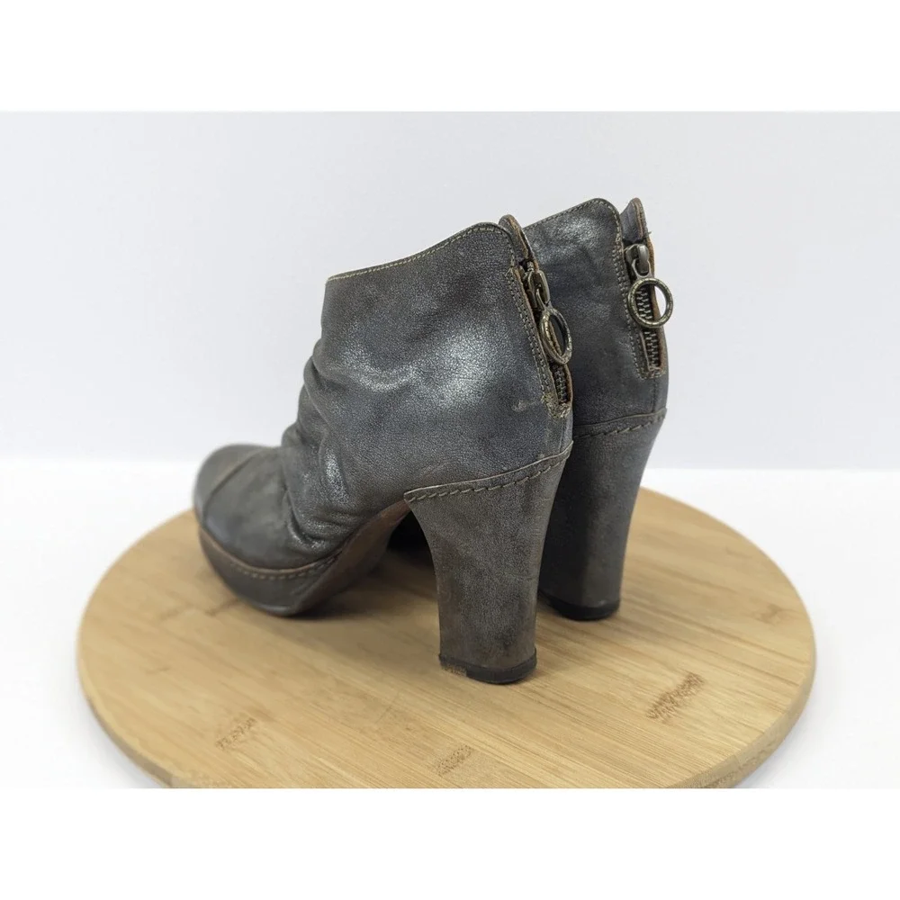 Metallic‎ Pewter Ruched Leather Woman 6 Ankle Boots FIORENTINI BAKER